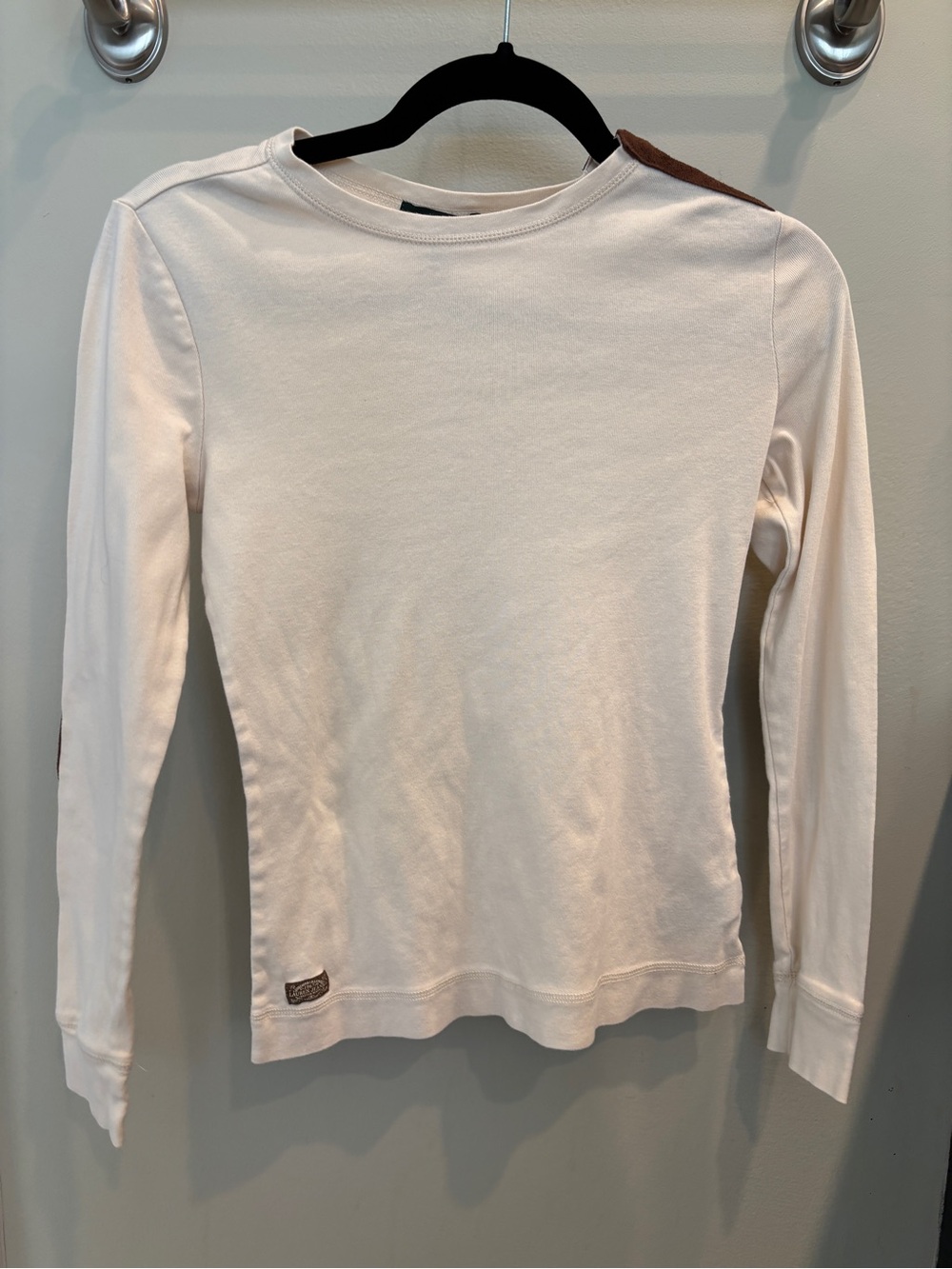 Cream Long Sleeve Tee with Brown Accent